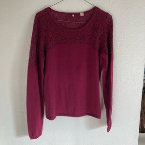 Lace Crewneck Long Sleeve Top | M
